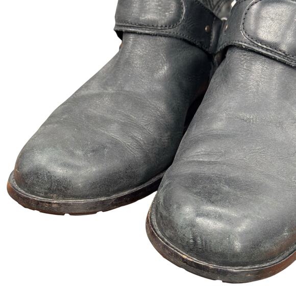 Saks Fifth Ave Harness Moto Boot SZ 40 Women's Black Leather Tall Loose Buckle - Picture 4 of 14